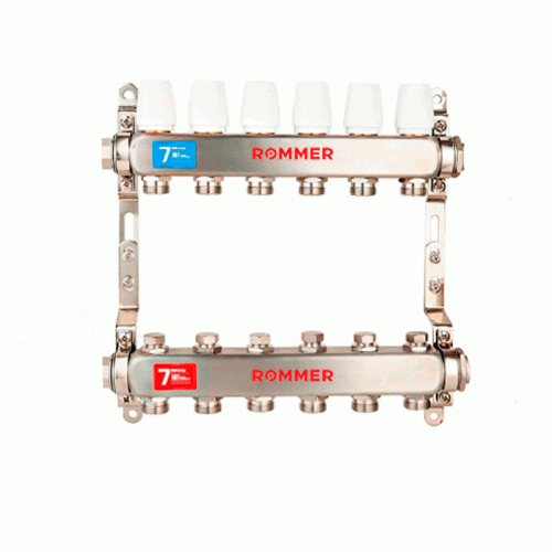 Коллектор с запорными клапанами Rommer 1"x3/4" 10 контуров Коллектор с запорными клапанами Rommer 1"x3/4" 10 контуров
