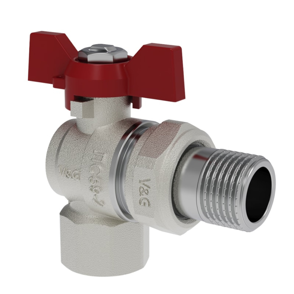 Кран шаровой угловой V&G Valogin 1" с полусгоном ВР/НР резьба, ручка бабочка