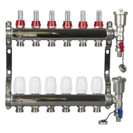 Коллекторная группа в сборе Altstream 1 1/4"x3/4" с расходомерами 7 контуров нержавеющая сталь