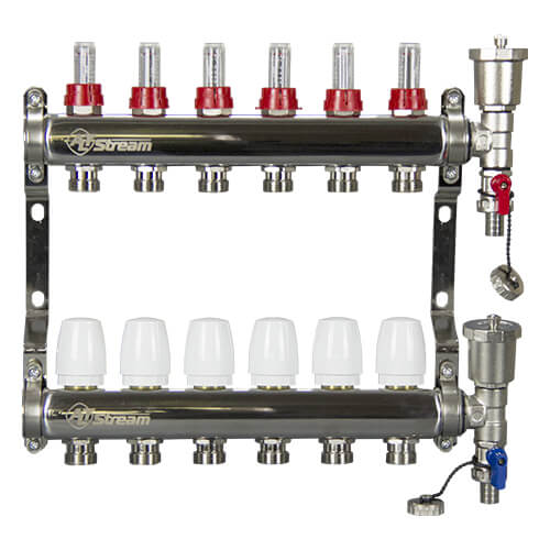 Коллекторная группа в сборе Altstream 1 1/4"x3/4" с расходомерами 3 контура нержавеющая сталь