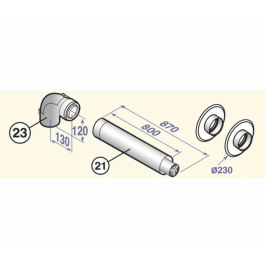 Горизонтальный коаксиальный дымоход 80/125 мм De Dietrich