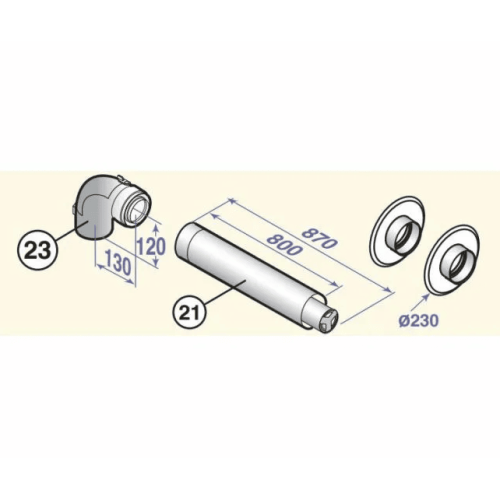 Горизонтальный коаксиальный дымоход 80/125 мм De Dietrich