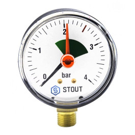 Манометр радиальный с указателем предела (корпус Dn 50 мм, шкала 0-4 бар, 1/4") Stout