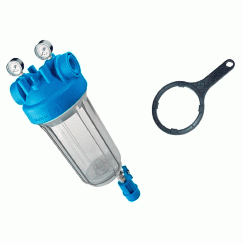 Колба для фильтра Atlas Filtri DP Big 10 Mono 1" IN TS с манометрами и сливным краном Колба для фильтра Atlas Filtri DP Big 10 Mono 1" IN TS с манометрами и сливным краном