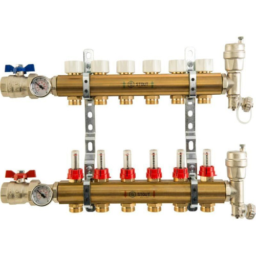 Коллектор из латуни с расходомерами на 11 выходов Stout