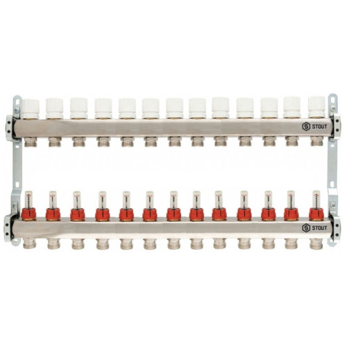 Коллектор из нержавеющей стали с расходомерами на 13 выходов Stout SMS 0917 000013 Коллектор из нержавеющей стали с расходомерами на 13 выходов Stout SMS 0917 000013