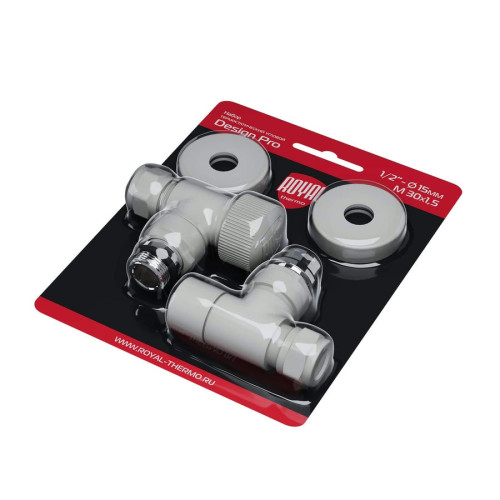 Набор термостатический угловой Royal Thermo Design Pro 15мм М30х1,5 (Белый) под трубки Набор термостатический угловой Royal Thermo Design Pro 15мм М30х1,5 (Белый) под трубки