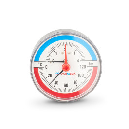 Термоманометр аксиальный Varmega, 80мм, 10 Бар, 1/2", с отсекающим клапаном