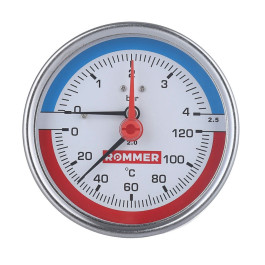 Термоманометр аксиальный Rommer 80 мм 1/2" 0-4 бар с клапаном