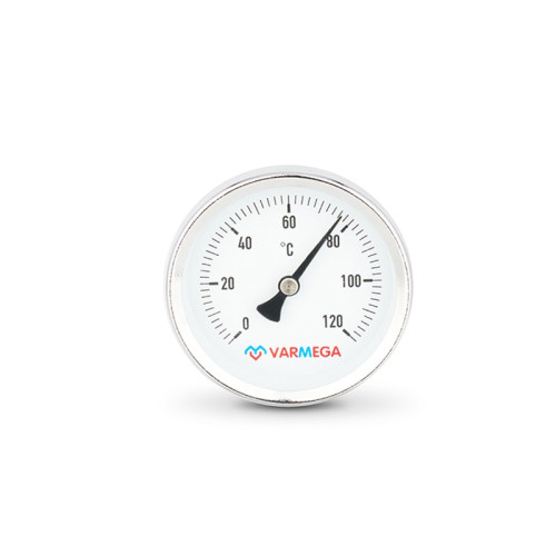 Термометр биметаллический с погружной гильзой Varmega, 1/2" 80мм, штуцер 50мм, с уплотнителем Термометр биметаллический с погружной гильзой Varmega, 1/2" 80мм, штуцер 50мм, с уплотнителем