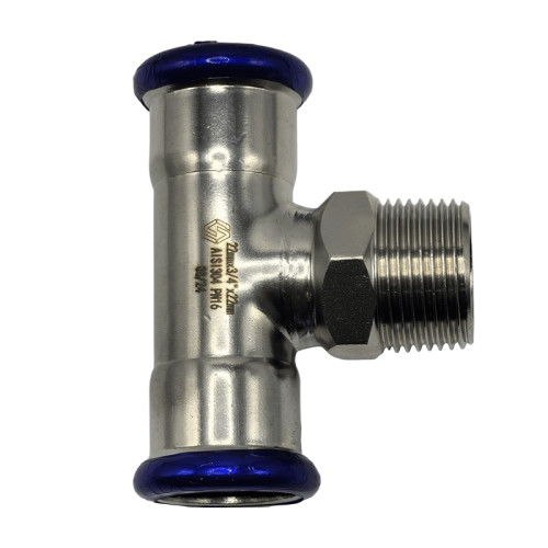 Пресс-тройник с НР резьбой MVI 15х1/2" мм нержавеющий Пресс-тройник с НР резьбой MVI 15х1/2" мм нержавеющий