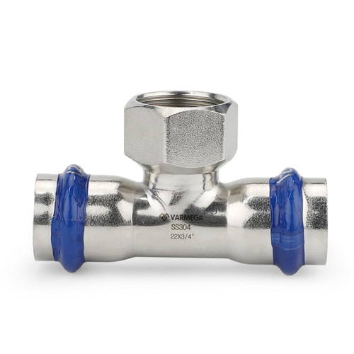 Тройник раструбный Varmega Inox Press с ВР резьбой 28х3/4" мм