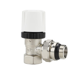 Термостатический клапан радиаторный угловой Varmega 1/2" резьба ВР/НР, с самоуплотняющимся полусгоном