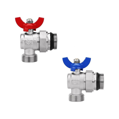 Комплект угловых шаровых кранов Varmega 1"х1" с разъемным соединением, для коллекторных групп