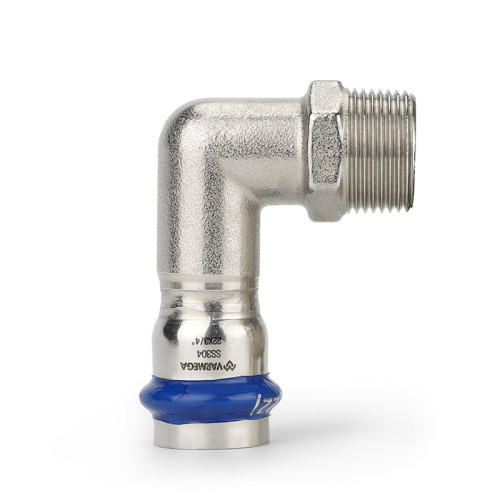 Угол раструбный Varmega Inox Press с НР резьбой 18х1/2" мм