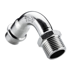 Пресс-отвод 90° Valtec 15х1/2" с НР резьбой из нержавейки арт.VTi.957.I.001504