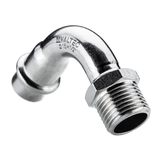 Пресс-отвод 90° Valtec 15х1/2" с НР резьбой из нержавейки арт.VTi.957.I.001504 Пресс-отвод 90° Valtec 15х1/2" с НР резьбой из нержавейки арт.VTi.957.I.001504