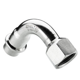Пресс-отвод 90° Valtec 15х1/2" с ВР резьбой из нержавейки арт.VTi.956.I.001504