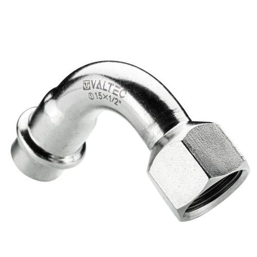 Пресс-отвод 90° Valtec 18х1/2" с ВР резьбой из нержавейки арт.VTi.956.I.001804