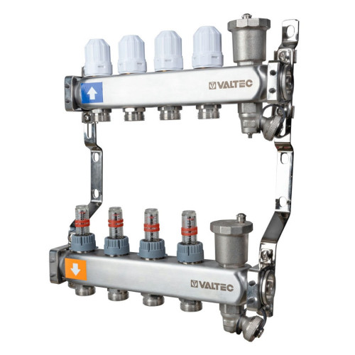 Коллектор Valtec с расходомерами 1"х 3/4" на 10 выходов (нержавейка) арт.VTc.579.EMNX.0610