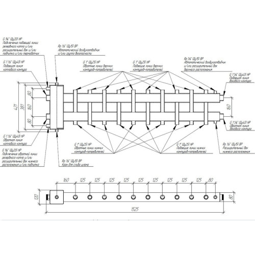 Коллектор Gidruss BM-150-11DU до 150 кВт 1 1/2" 11 контуров