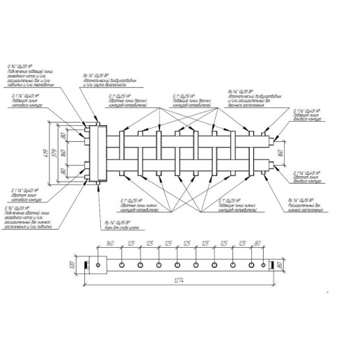 Коллектор нержавеющий Gidruss BMSS-150-9DU до 150 кВт 1 1/2" 9 контуров