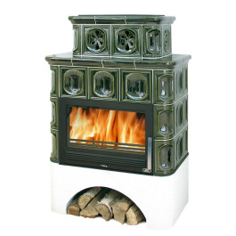 Печь-камин ABX Karelie белый цоколь зелёный