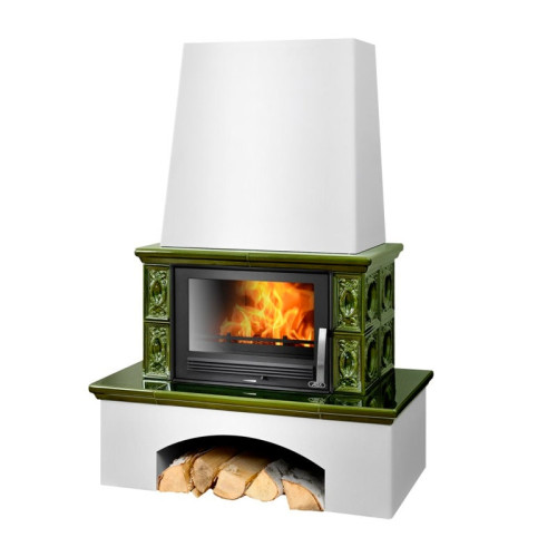 Печь-камин ABX Lombardie белый цоколь зелёный Печь-камин ABX Lombardie белый цоколь зелёный
