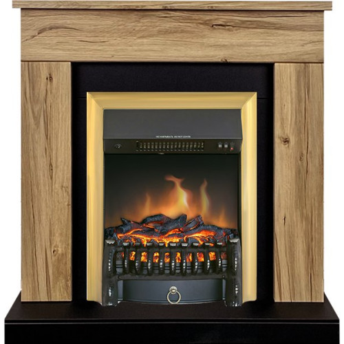 Royal Flame Bergen (Разборный) - Дуб галифакс (Ширина 900 мм) с очагом Fobos FX Brass