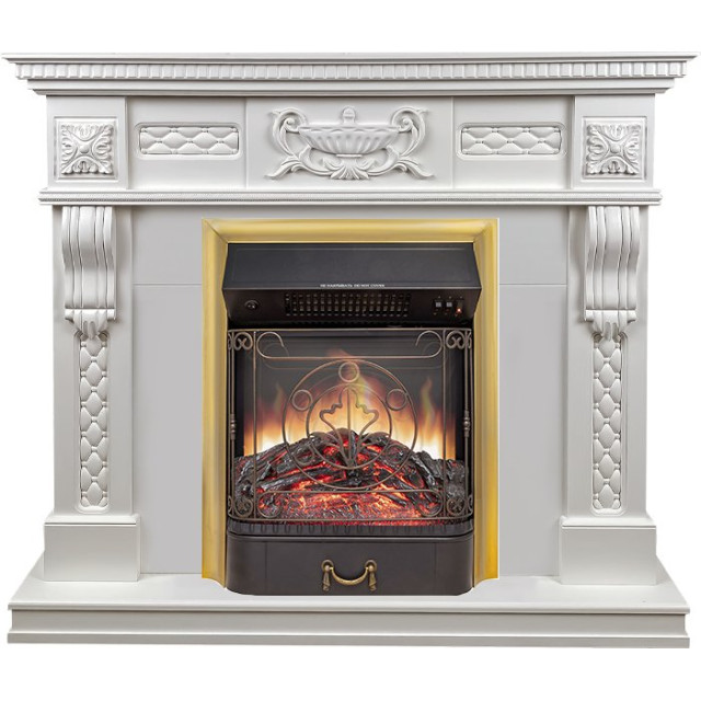 Royal Flame Corsica - Матовый белый (Ширина 1100) с очагом Majestic FX M Brass
