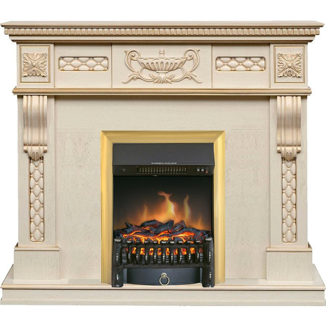 Royal Flame Corsica - Слоновая кость с патиной (Ширина 1100) с очагом Fobos FX Brass