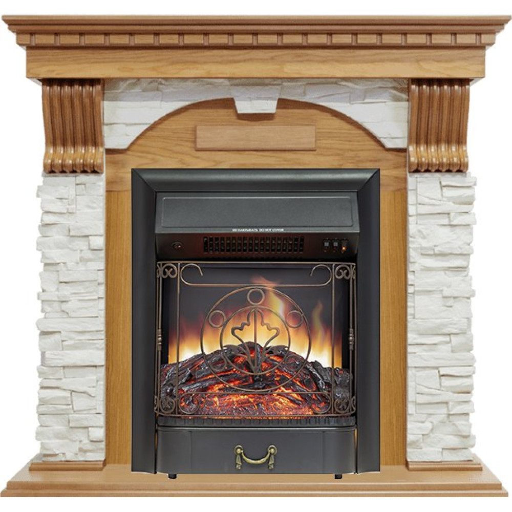 Royal Flame Dublin - Дуб / Сланец белый с очагом Majestic FX Black