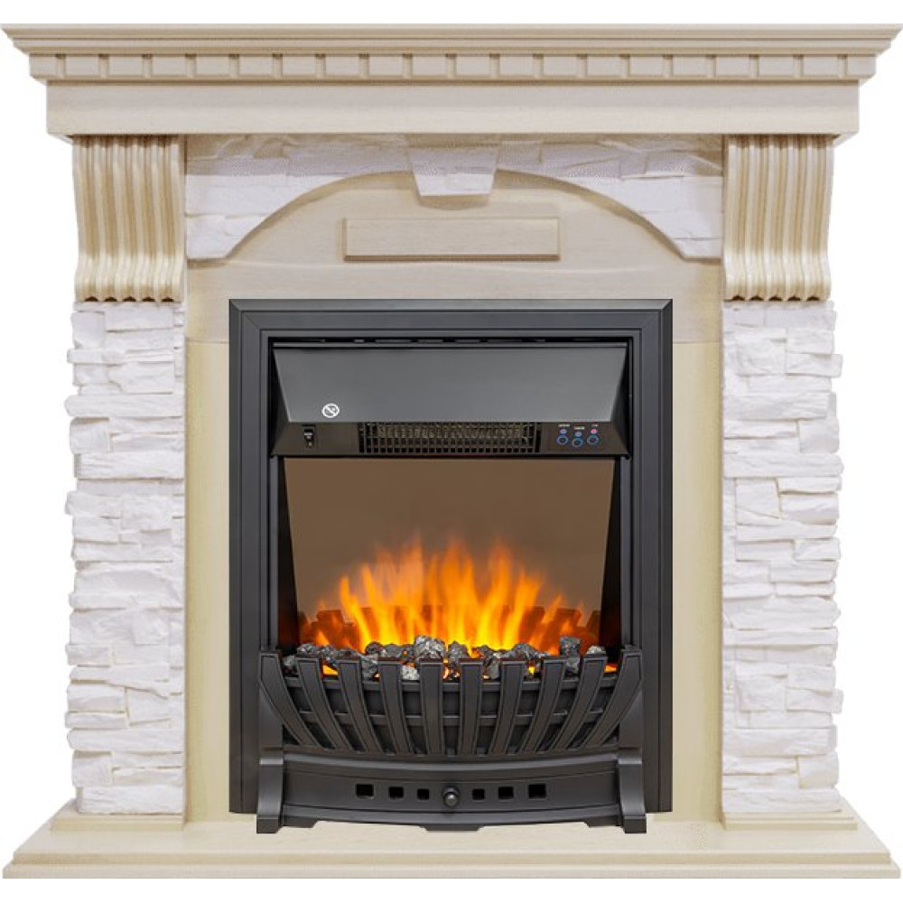 Royal Flame Dublin - Слоновая кость с патиной / Сланец крем с очагом Aspen Black