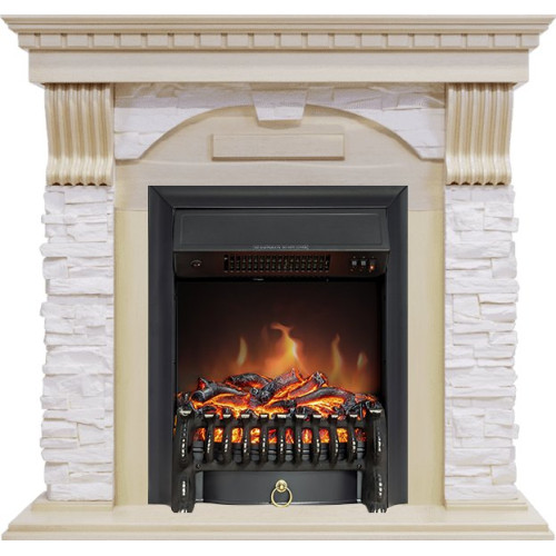 Royal Flame Dublin - Слоновая кость с патиной / Сланец крем с очагом Fobos FX Black