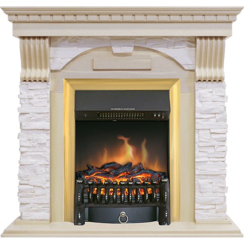 Royal Flame Dublin - Слоновая кость с патиной / Сланец крем с очагом Fobos FX Brass