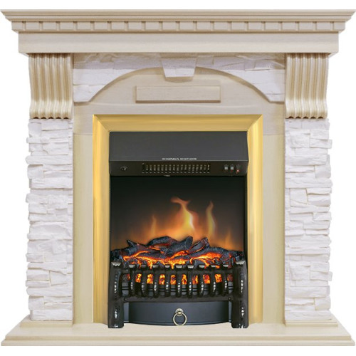 Royal Flame Dublin - Слоновая кость с патиной / Сланец крем с очагом Fobos FX Brass