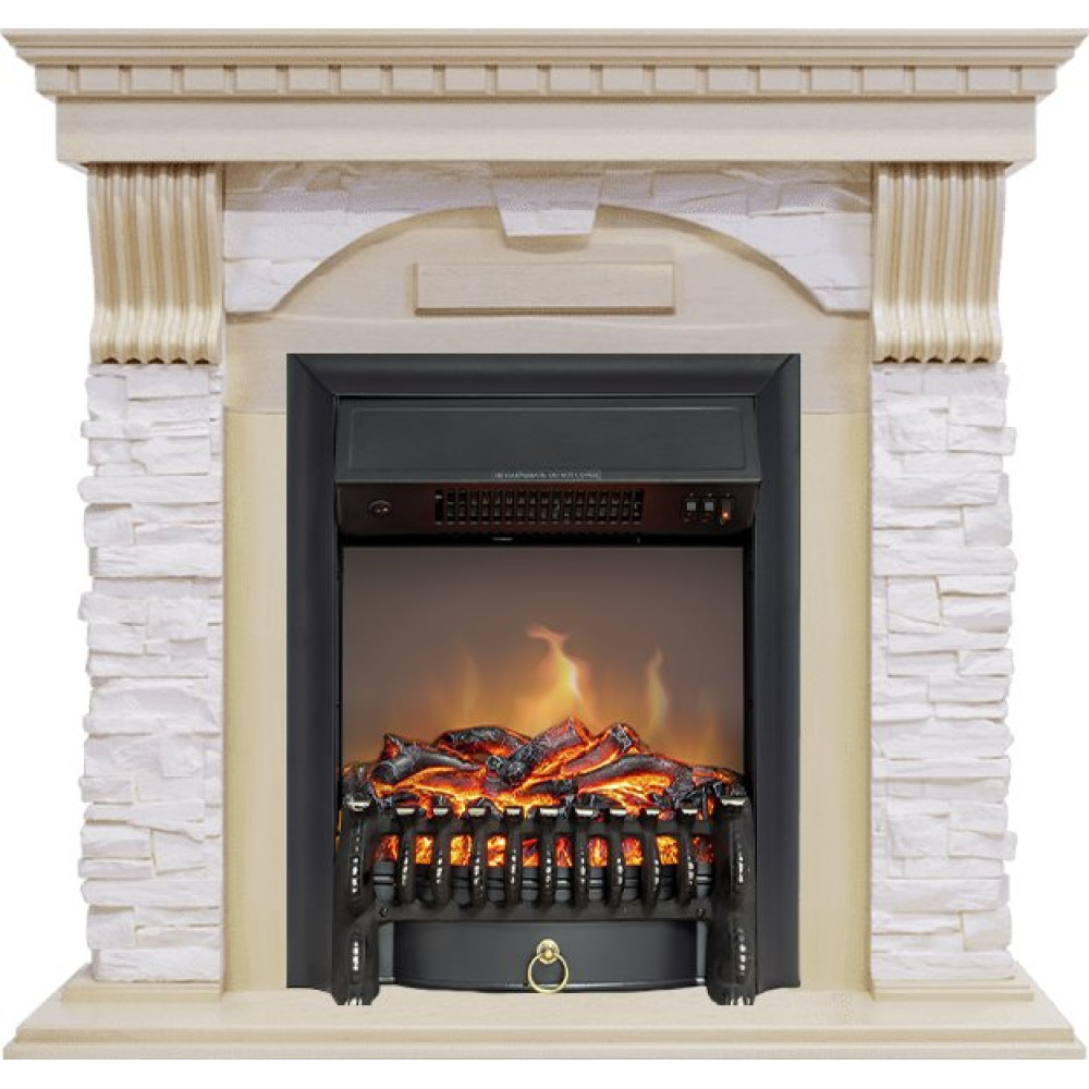 Royal Flame Dublin - Слоновая кость с патиной / Сланец крем с очагом Fobos FX M Black