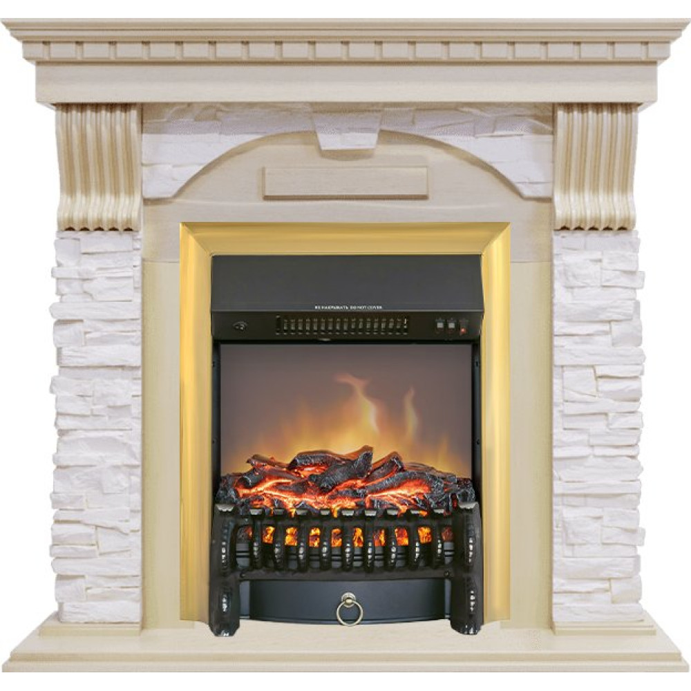Royal Flame Dublin - Слоновая кость с патиной / Сланец крем с очагом Fobos FX M Brass