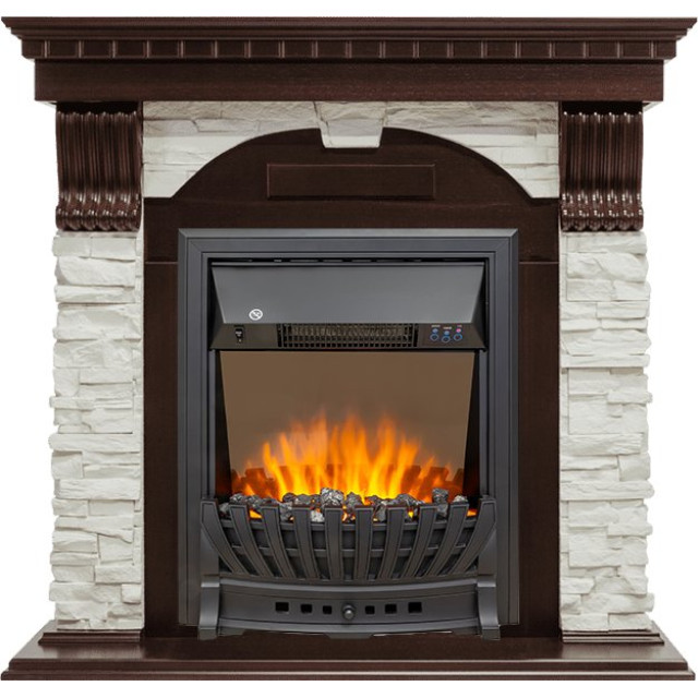 Royal Flame Dublin угловой - Темный дуб / Сланец белый с очагом Aspen Black