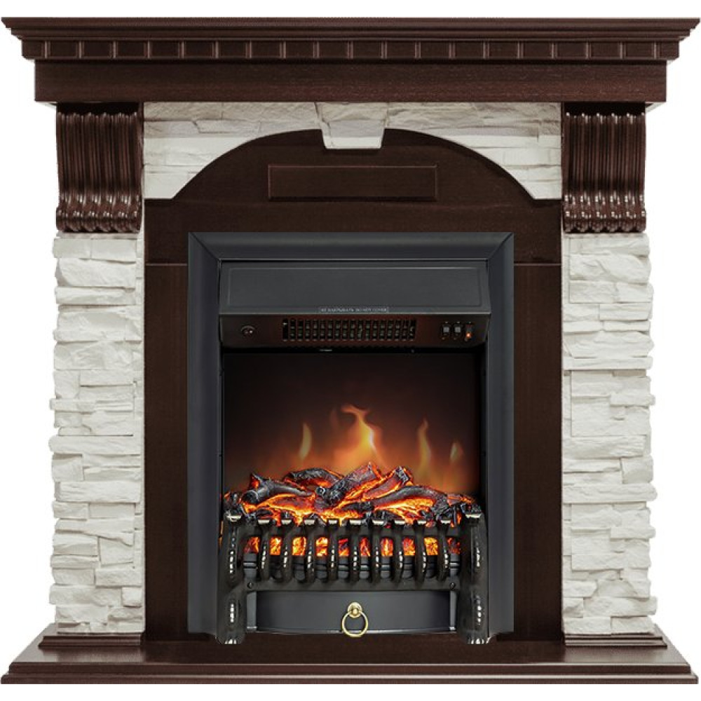 Royal Flame Dublin угловой - Темный дуб / Сланец белый с очагом Fobos FX Black