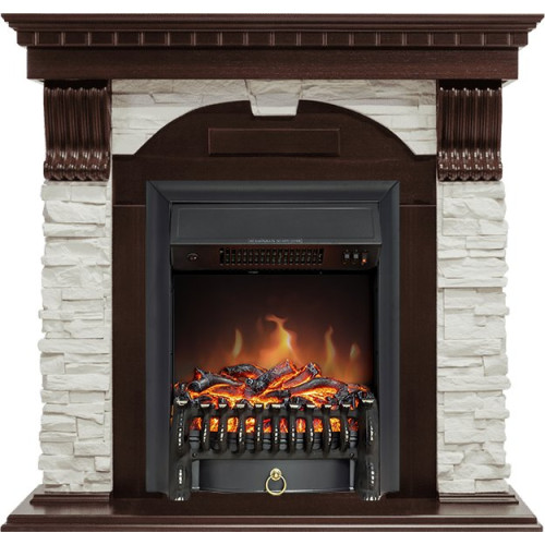Royal Flame Dublin угловой - Темный дуб / Сланец белый с очагом Fobos FX Black