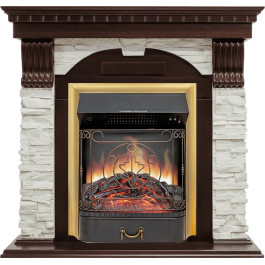 Royal Flame Dublin угловой - Темный дуб / Сланец белый с очагом Majestic FX Brass