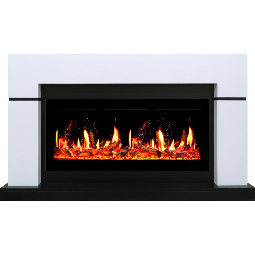 Royal Flame Lindos - Белый с черным (Ширина 1470мм) с очагом 5D V-ART 40