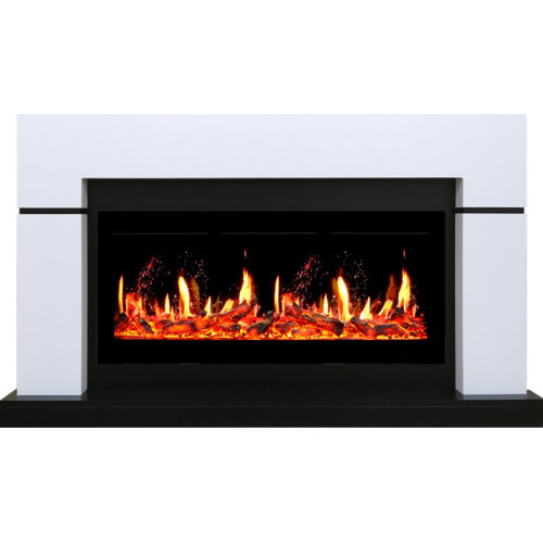 Royal Flame Lindos - Белый с черным (Ширина 1470мм) с очагом 5D V-ART 40