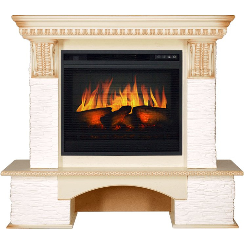 Royal Flame Pierre Luxe - Сланец белый / Слоновая кость с патиной с очагом Vision 23 EF LED 3D FX