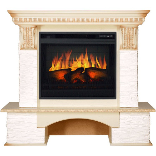 Royal Flame Pierre Luxe - Сланец белый / Слоновая кость с патиной с очагом Vision 23 EF LED 3D FX