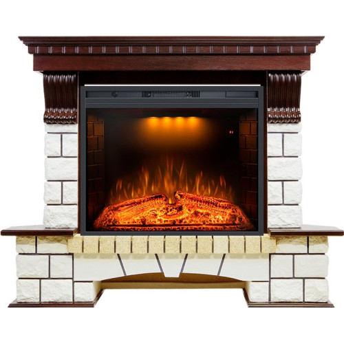 Royal Flame Pierre Luxe угловой - Темный дуб / Белый (Высота 1045мм) с очагом Emerald 28