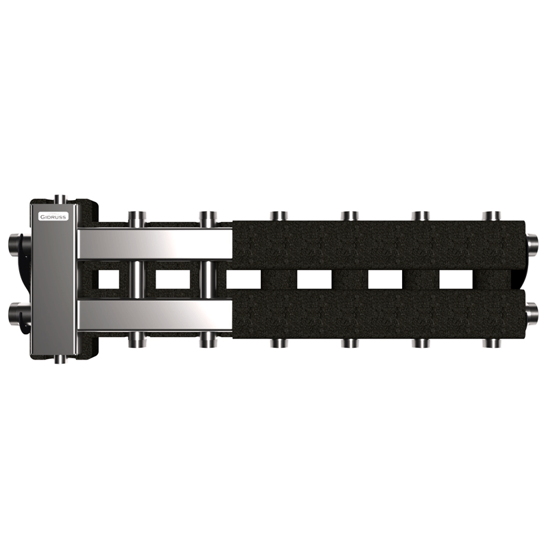 Коллектор нержавеющий Gidruss BMSS-80-7DU EPP до 80 кВт 1 1/4"-1" 7 контуров EPP термоизоляция