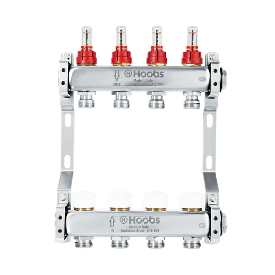 Коллектор нержавеющий Hoobs 1"x 3/4" 4 выхода с расходомерами