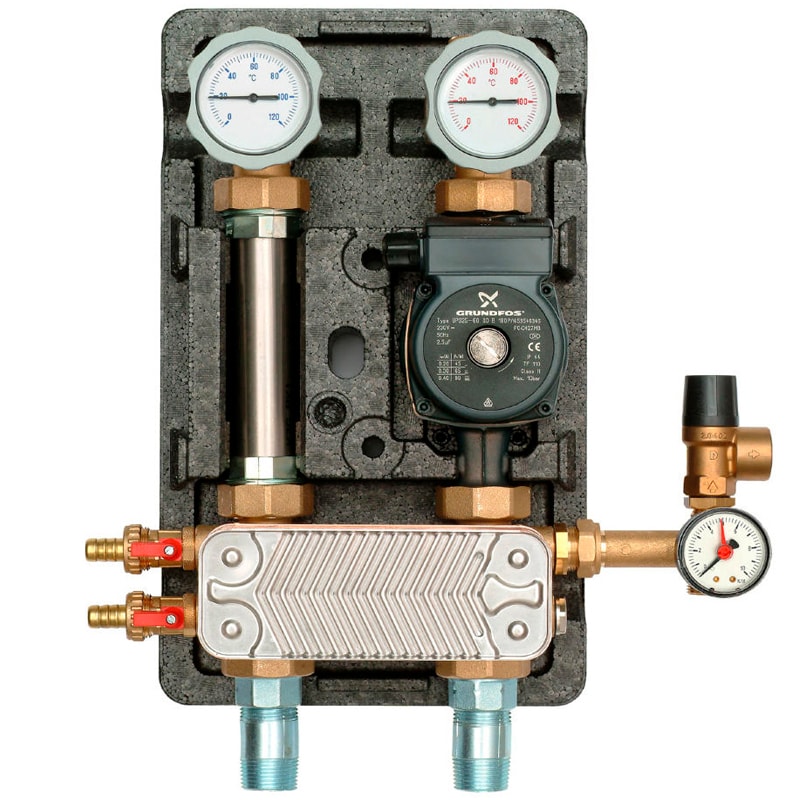 Насосная группа Meibes UK 1" с теплообменником 20 пластин, насос Grundfos UPS 25-60 (арт.M45811.20)